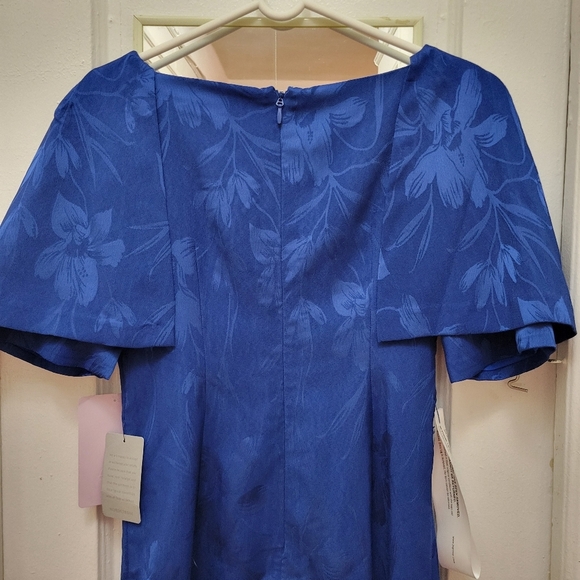 JS Collection Wedding Guest Trinity Floral Blue Dress Cape Sleeve NWT - Picture 10 of 11